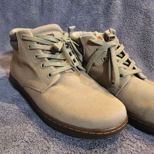 DR. MARTENS Olive Gray & Dark Taupe Maleke Padded Collar Canvas Ankle Boots 13